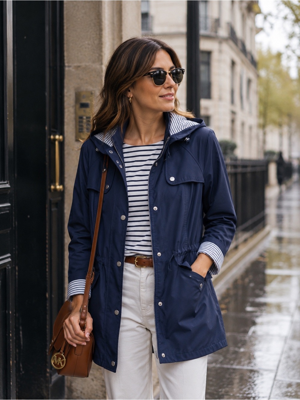 Michael Kors Navy Hooded Trench Style Light Jacket